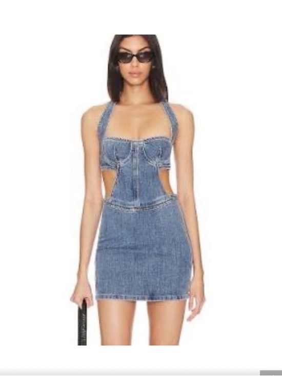 superdown Dresses & Skirts - superdown Blue Denim Cutout Mini Dress